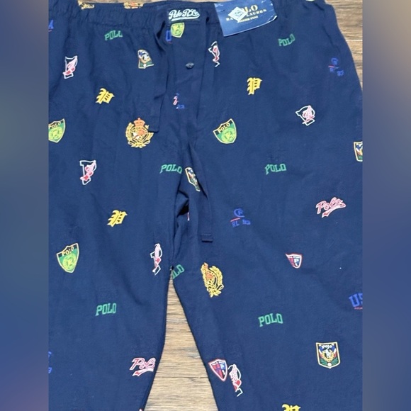 New Polo Ralph Lauren College Sleepwear Navy Blue Jogger Pant Pajama Lounge Sz L - Picture 5 of 16